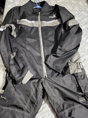 HWK Mesh Motorcycle Riding Jacket & Pants Set Black Reflective Armor